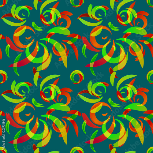 Fototapeta Naklejka Na Ścianę i Meble -  Vector pattern of colored doodles and curls in floral ornament in ethnic style.