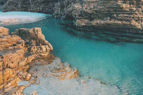 Beach of the cathedrals with large stones of Ribadeo, Spain