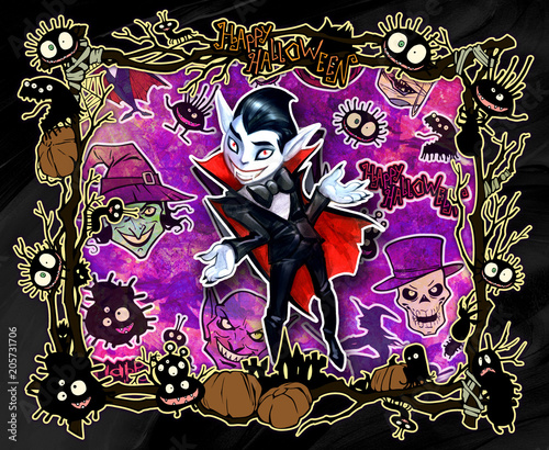 Cartoon halloween frame illustration decorated with diverse evil bizarre creatures and scary characters  monsters  imps   evil mascots