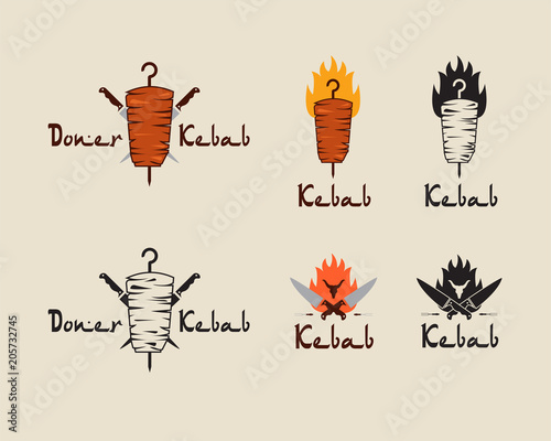 Set of doner kebab logo templates. Vector creative labels for Turkish and Arabian fast food restaurant.