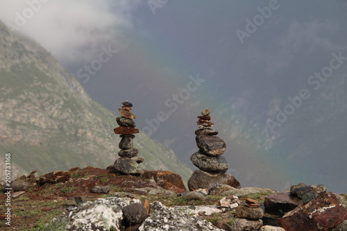 Stone towers and rainbow