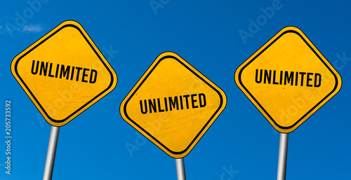 фотографія unlimited - yellow sign with blue sky