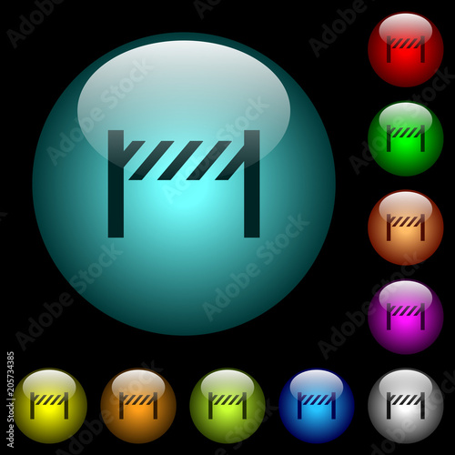 Road closure fence icons in color illuminated glass buttons