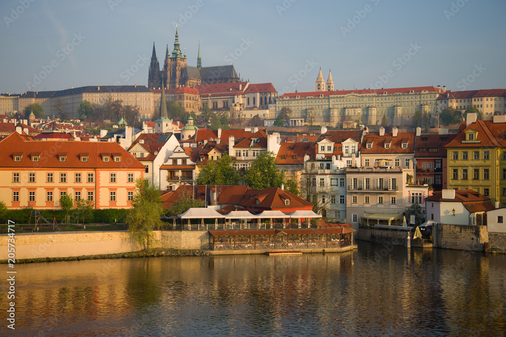 Morning cityscape with a view of St. Vitus Cathedral. Prague, Czech Republic