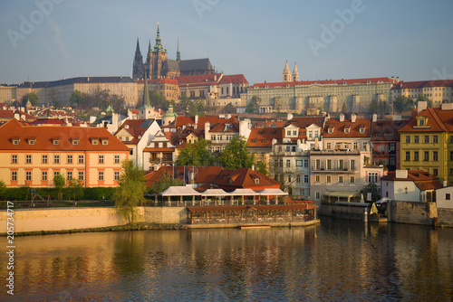 Morning cityscape with a view of St. Vitus Cathedral. Prague, Czech Republic