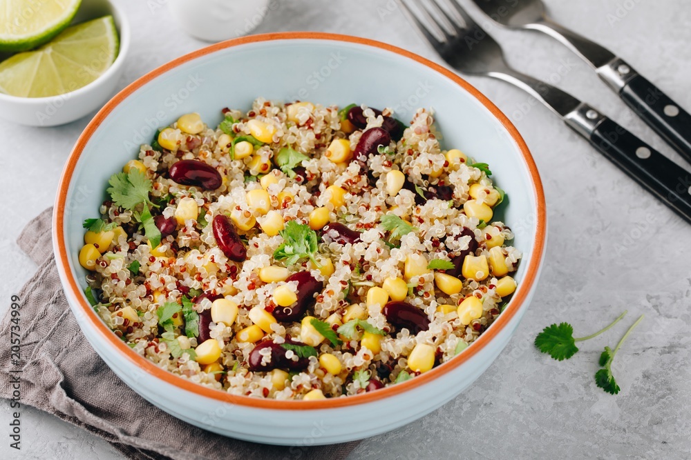 Quinoa salad with sweet corn, black beans and cilantro.