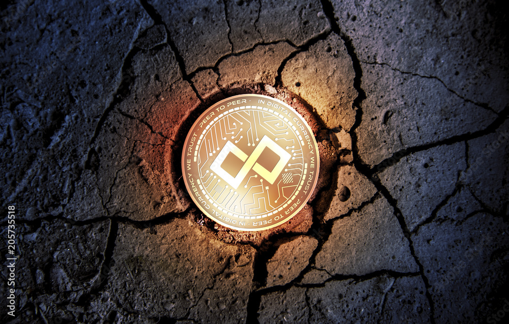 shiny golden TENX cryptocurrency coin on dry earth dessert background mining 3d rendering illustration