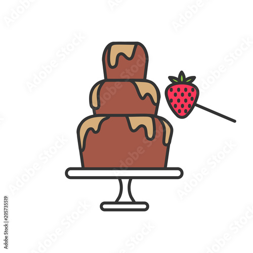 Chocolate fountain and strawberry color icon
