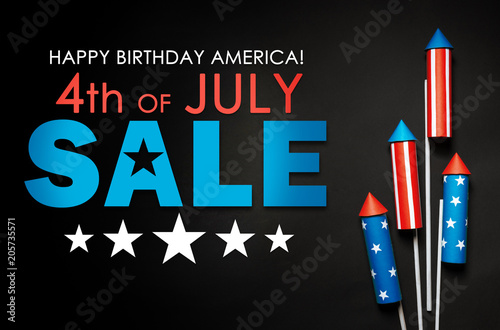 July 4, rockets for fireworks on a blue red background with space for text. in the style of minimalism