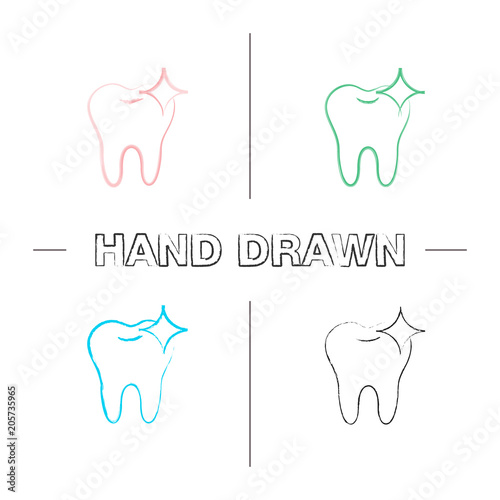 Healthy shining tooth hand drawn icons set