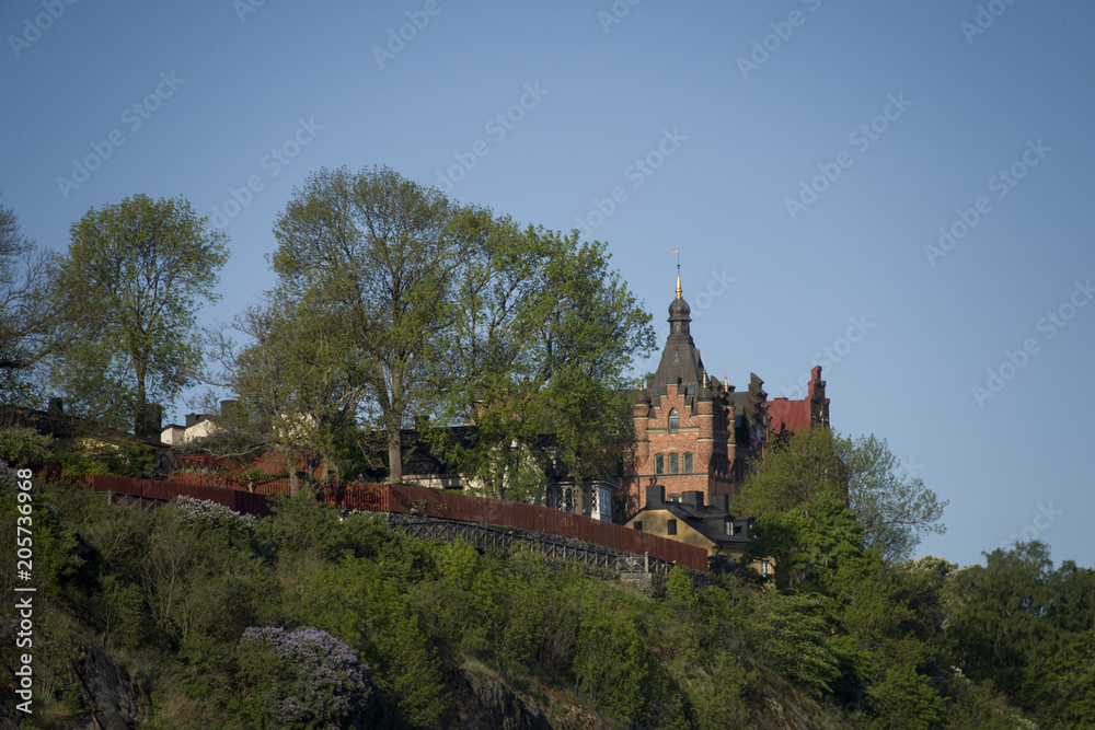 Fototapeta premium Old houses at Södermalm in Stockholm an early spring morning at sunsrise