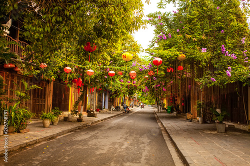 HOI AN, QUANG NAM, VIETNAM, April 26th, 2018: Beautiful early morning at street in Hoi an ancient town photo