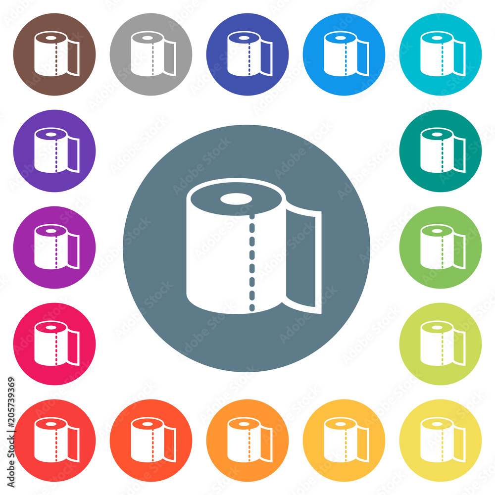 Fototapeta premium Paper towel flat white icons on round color backgrounds