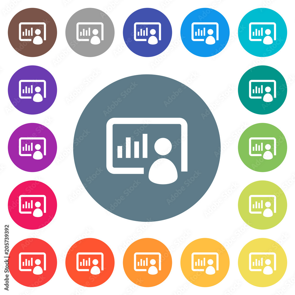 Presentation flat white icons on round color backgrounds Presentation flat white icons on round color backgrounds