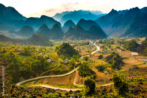 Ha Giang, north extreme loop, North Vietnam, the northern loop, with rice fields, beautuful scenery, villages, and full of motorbikes photo