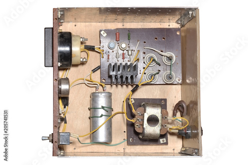 Old electric power source isolated on white background