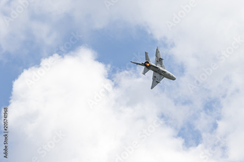 Military fighter jet in flyby photo