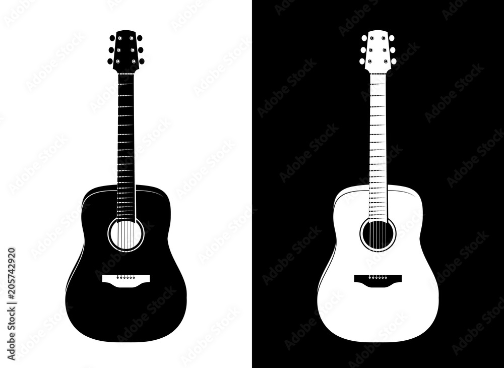 Vector Guitar Illustration in Black and White Stock Vector | Adobe Stock