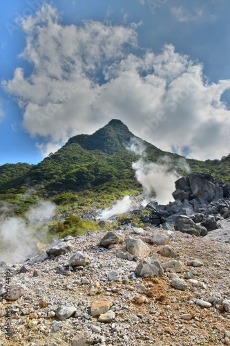 Hot spring vents at Owakudani valley at Hakone in Japan