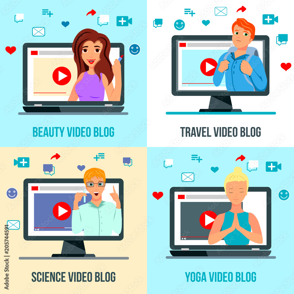 Video Bloggers Characters Flat Concept