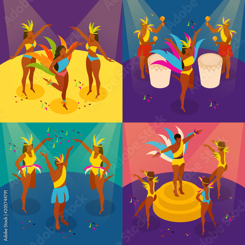 Brazilian Carnival Concept Icons Set