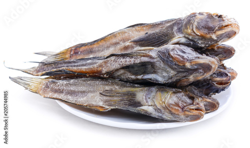Dried gobies on a white background