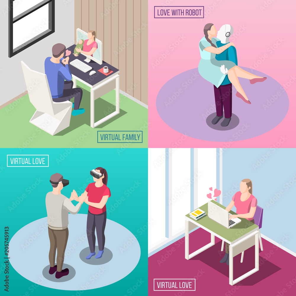 Virtual Love Isometric Design Concept