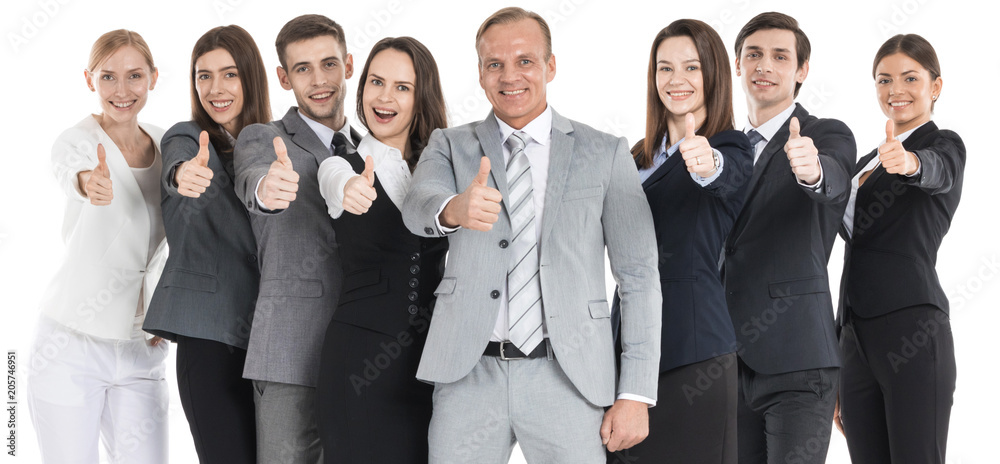 Business team showing thumb up