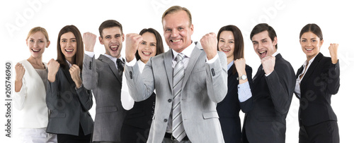 Successful excited business people