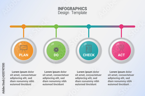 Infographics of pdca management method diagram. Vector business template for presentation and training.