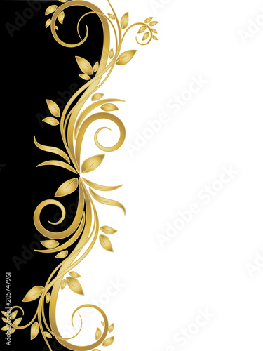 black and white stencil with gold flowers