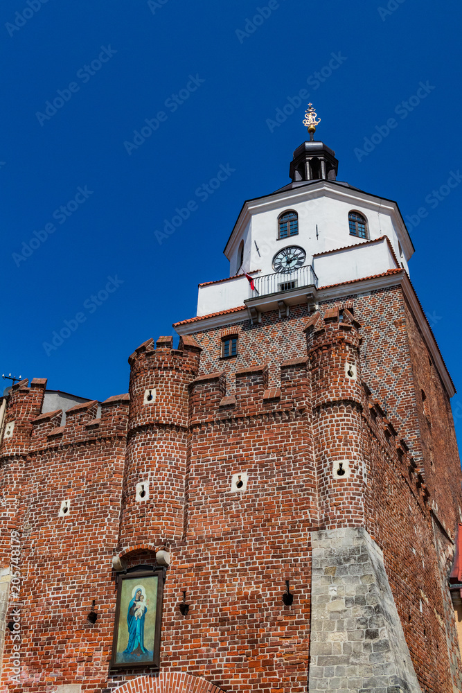 Church tower over the rampart of Lublin