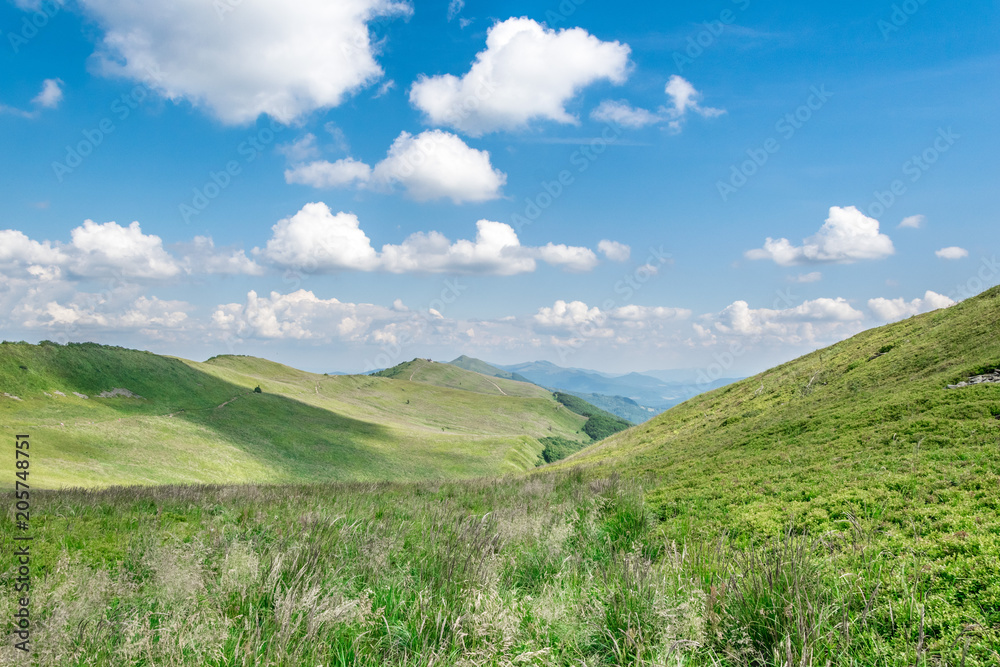 Panoramic view of the trail on the top of the mountain, Bieszczady