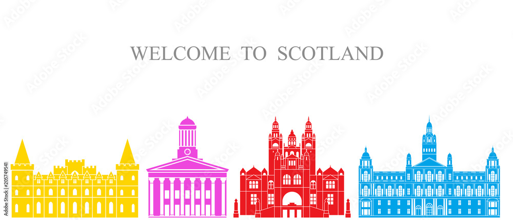 Fototapeta premium Scotland set. Isolated Scotland architecture on white background