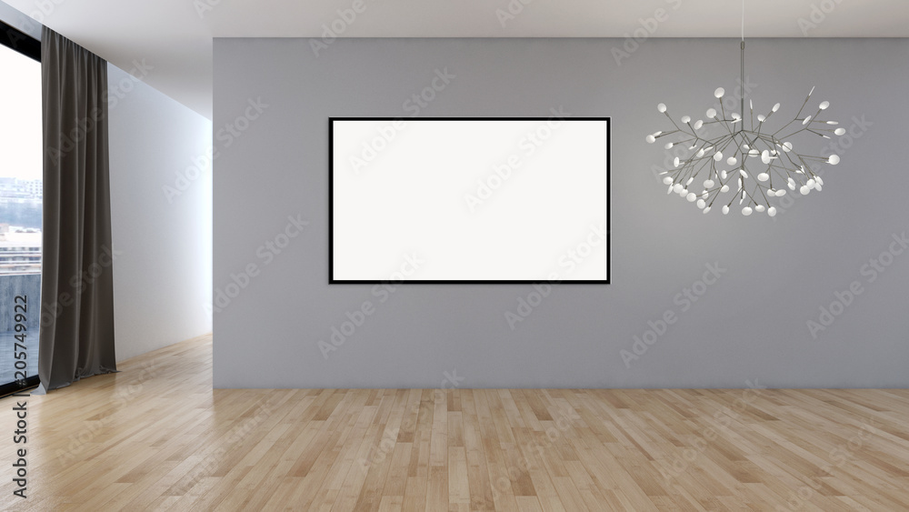 Modern bright interiors apartment with mockup poster frame 3D rendering illustration Modern bright interiors apartment with mockup poster frame 3D rendering illustration
