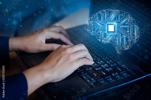concept of thinking.background with brain CPU Mind series technology symbols  subject of computer science, artificial
