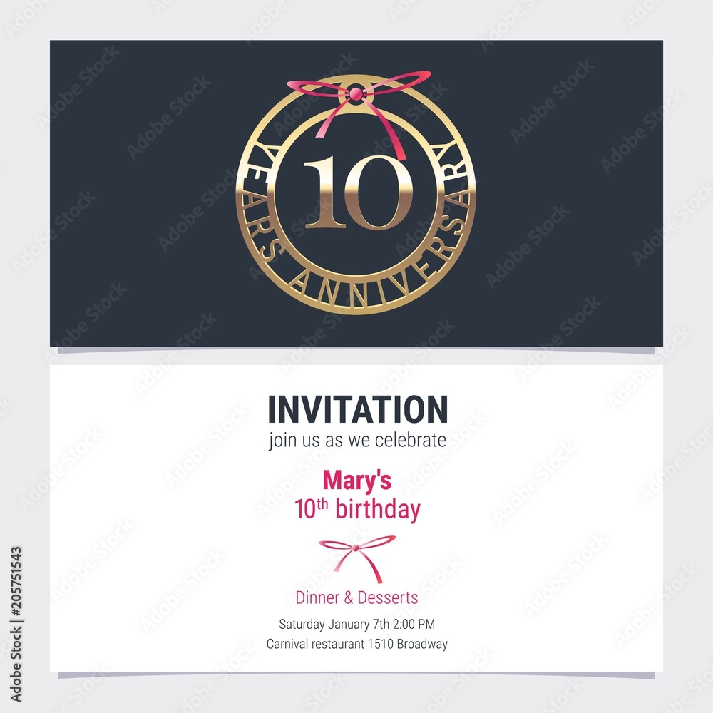 10 years anniversary invitation vector