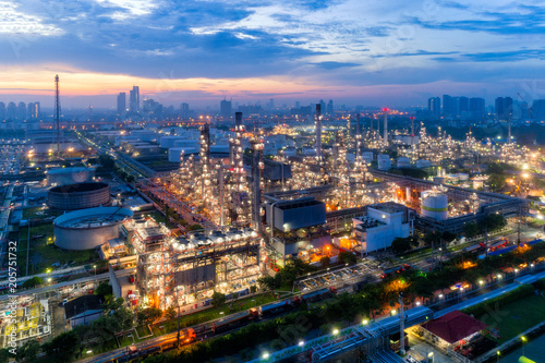 Aerial view of Oil refinery industry at sunrise, Oil refinery plant at Bangkok Thailand