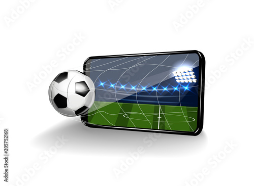 Football in the gate in the form of a mobile on a white background.