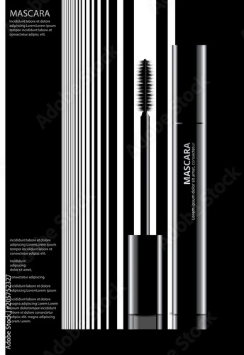 Poster Cosmetic Mascara with Packaging Vector Illustration