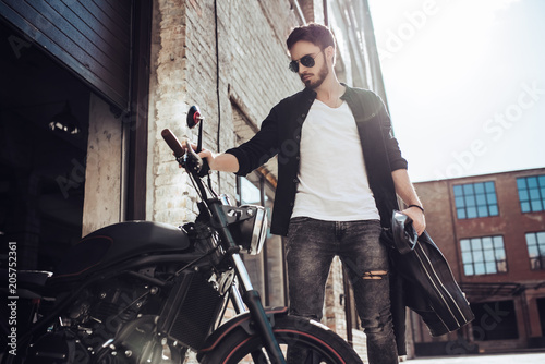 Biker with modern motorcycle