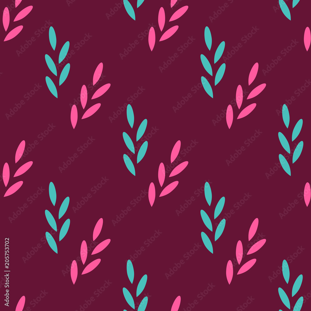 Seamless pattern of abstract plants on a red background. Vector