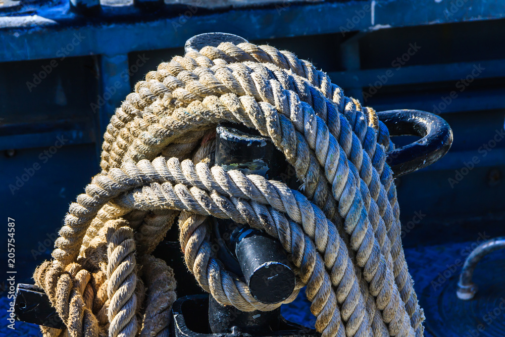 Mooring Lines, Ship Ropes. Secured mooring line / mooring rope