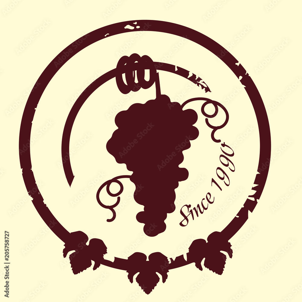 Universal grunge stamp with grapes and vine leaves, with space for your text Universal grunge stamp with grapes and vine leaves, with space for your text