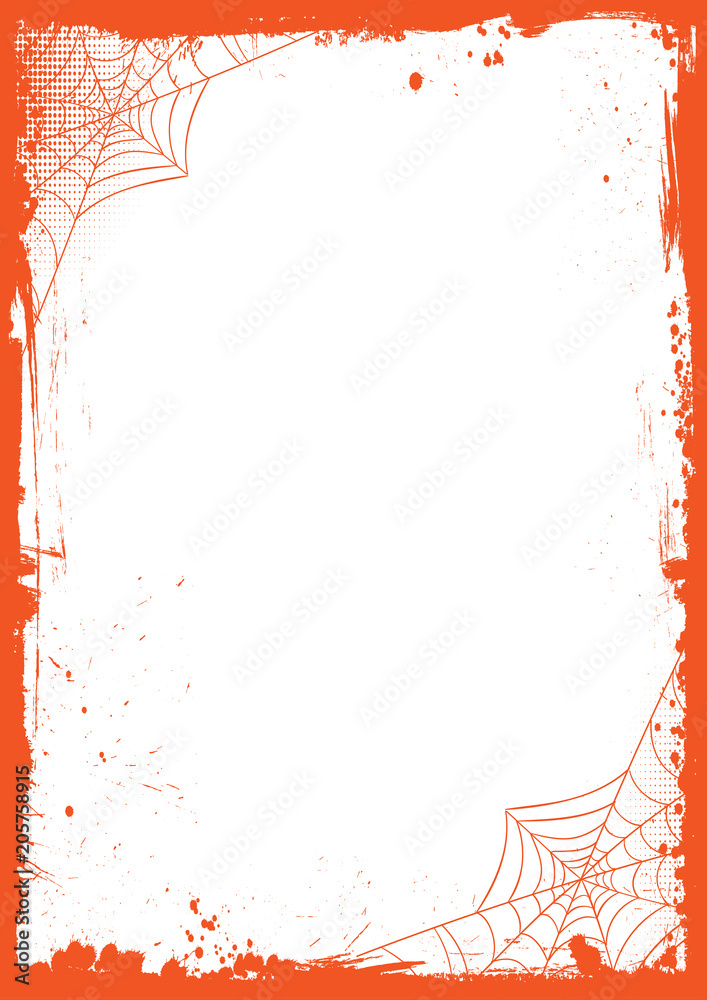 vertical Halloween banner background with grunge border and spider net ...