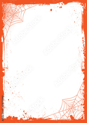 vertical Halloween banner background with grunge border and spider net