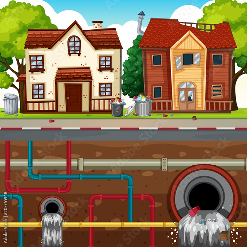 Waste Pipe Underground of Big City