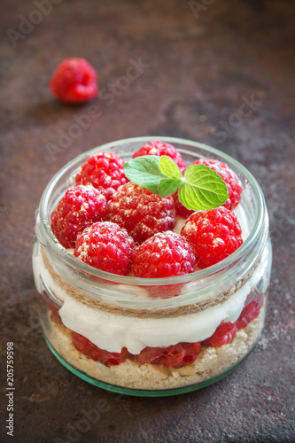 Raspberry cheesecake in  jar