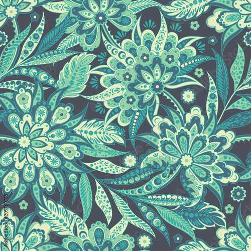 Fototapeta Naklejka Na Ścianę i Meble -  seamless pattern with flowers and leaf, vector floral illustration in vintage style