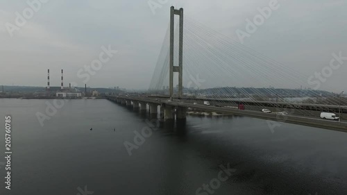 Wallpaper Mural Aerial photography of traffic through the railway bridge Kiev, bridge across the Dnieper river, side view Torontodigital.ca
